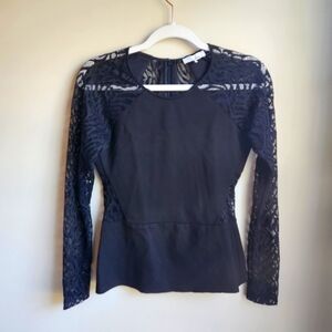 PARKER • Long Sleeve Lace Zipper Back Blouse